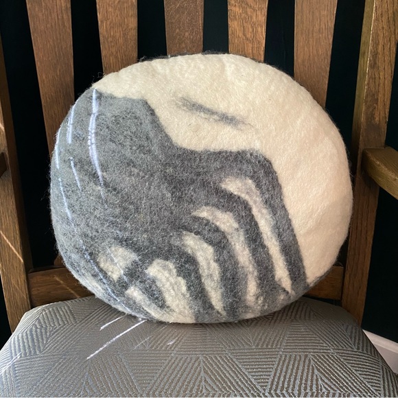 West Elm 16 Inch Round Wool Pillow Jellyfish Octopus Spider Spooky Graphic